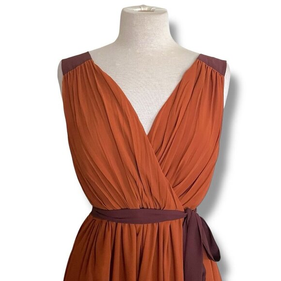 Modcloth Womens Wholly Romantic Midi Dress Sz Medium Brown Sash Belt Grecian - Picture 5 of 11